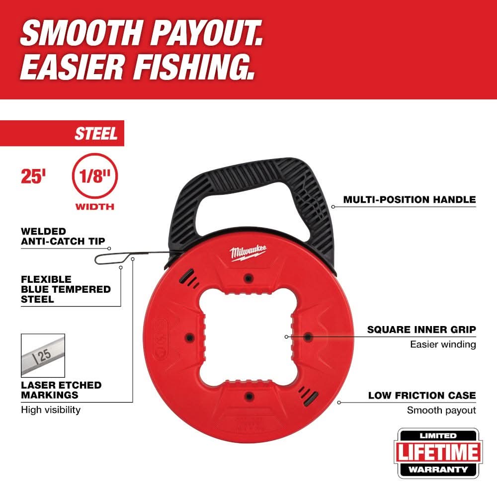 Milwaukee 48-22-4171 25' 1/8" Steel Fish Tape