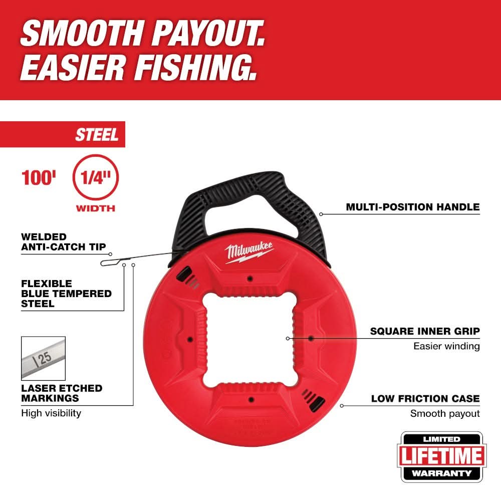 Milwaukee 48-22-4185 100' 1/4" Steel Fish Tape