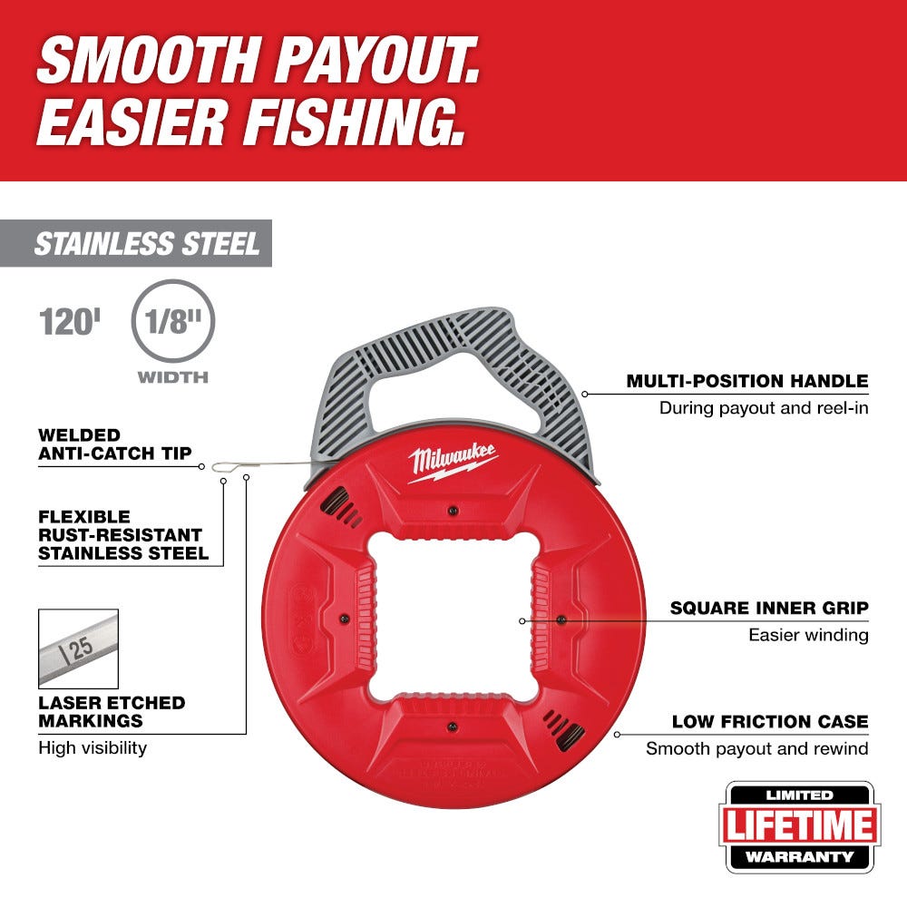 Milwaukee 48-22-4186 120-ft. 1/8-in. Stainless Steel Fish Tape