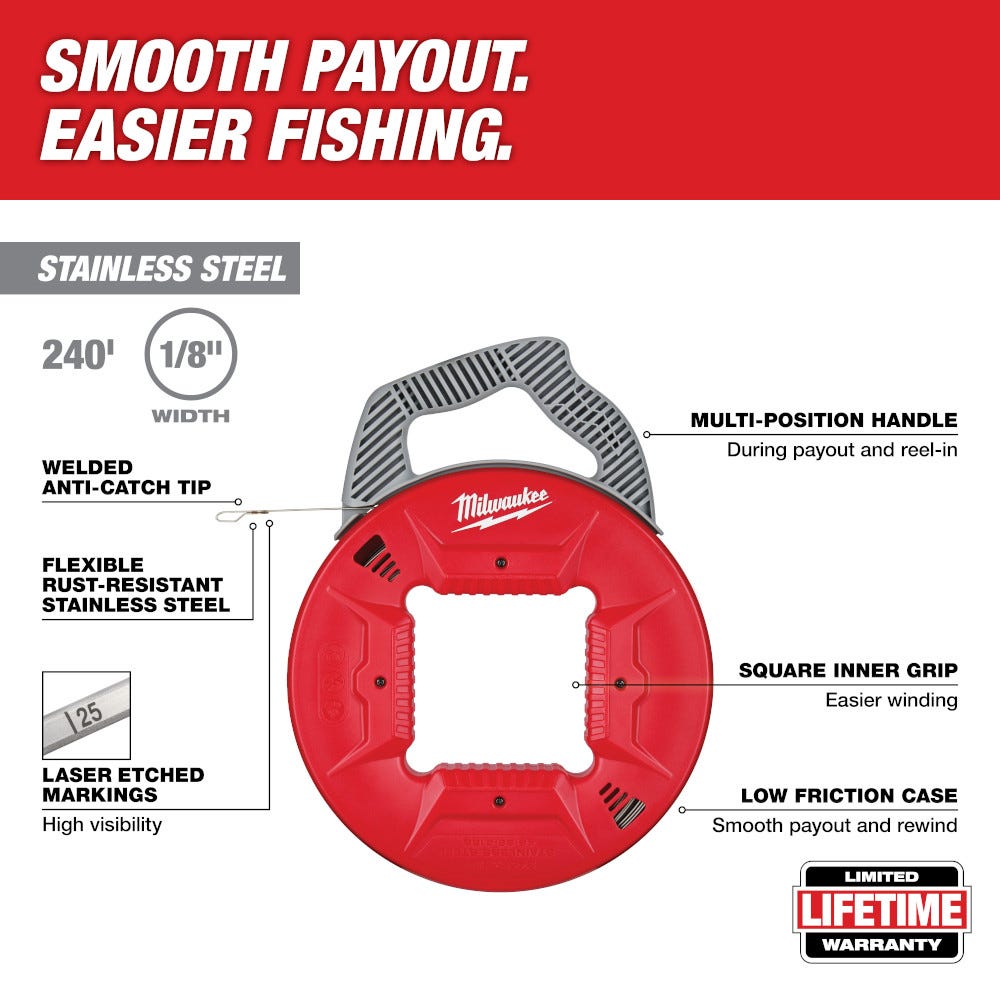 Milwaukee 48-22-4188 240-ft. 1/8-in. Stainless Steel Fish Tape