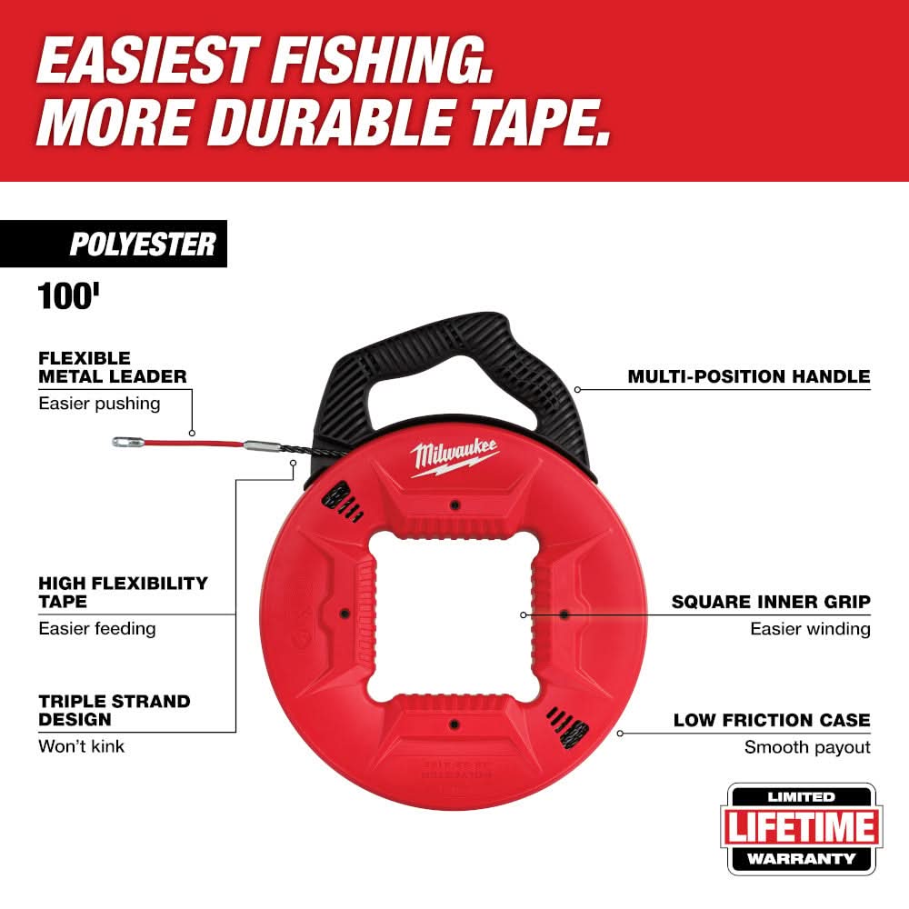 Milwaukee PROMO 48-22-4195 100' Polyester Fish Tape w/ Flexible Metal Leader (PROMO)