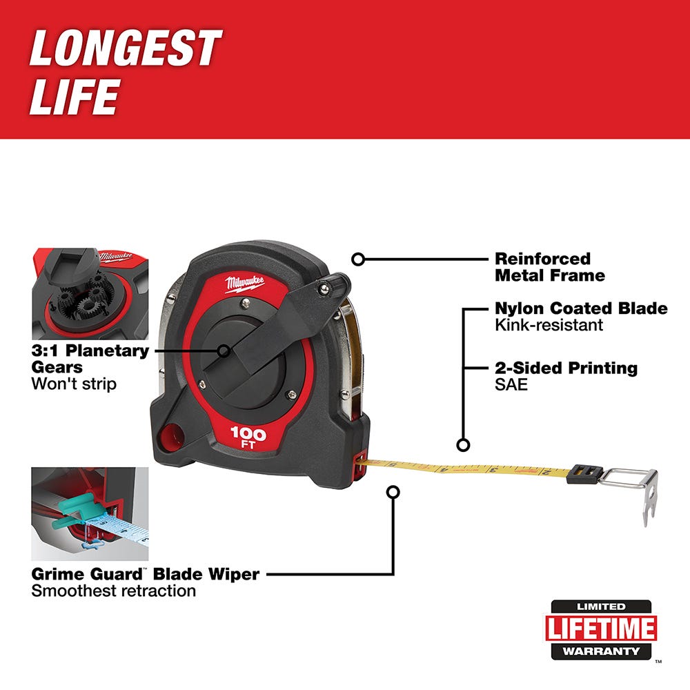 Milwaukee 48-22-5101 100Ft Closed Reel Long Tape