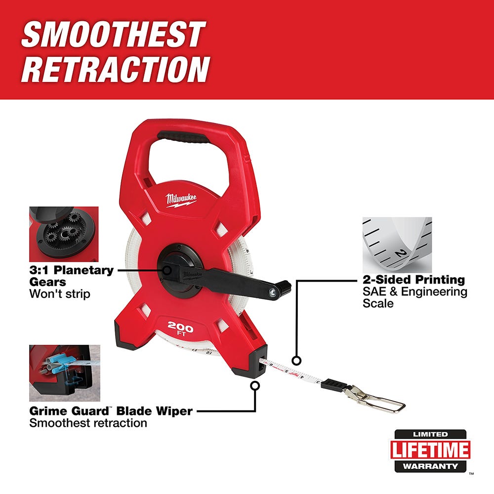 Milwaukee 48-22-5302 200Ft Fiberglass Open Reel Long Tape