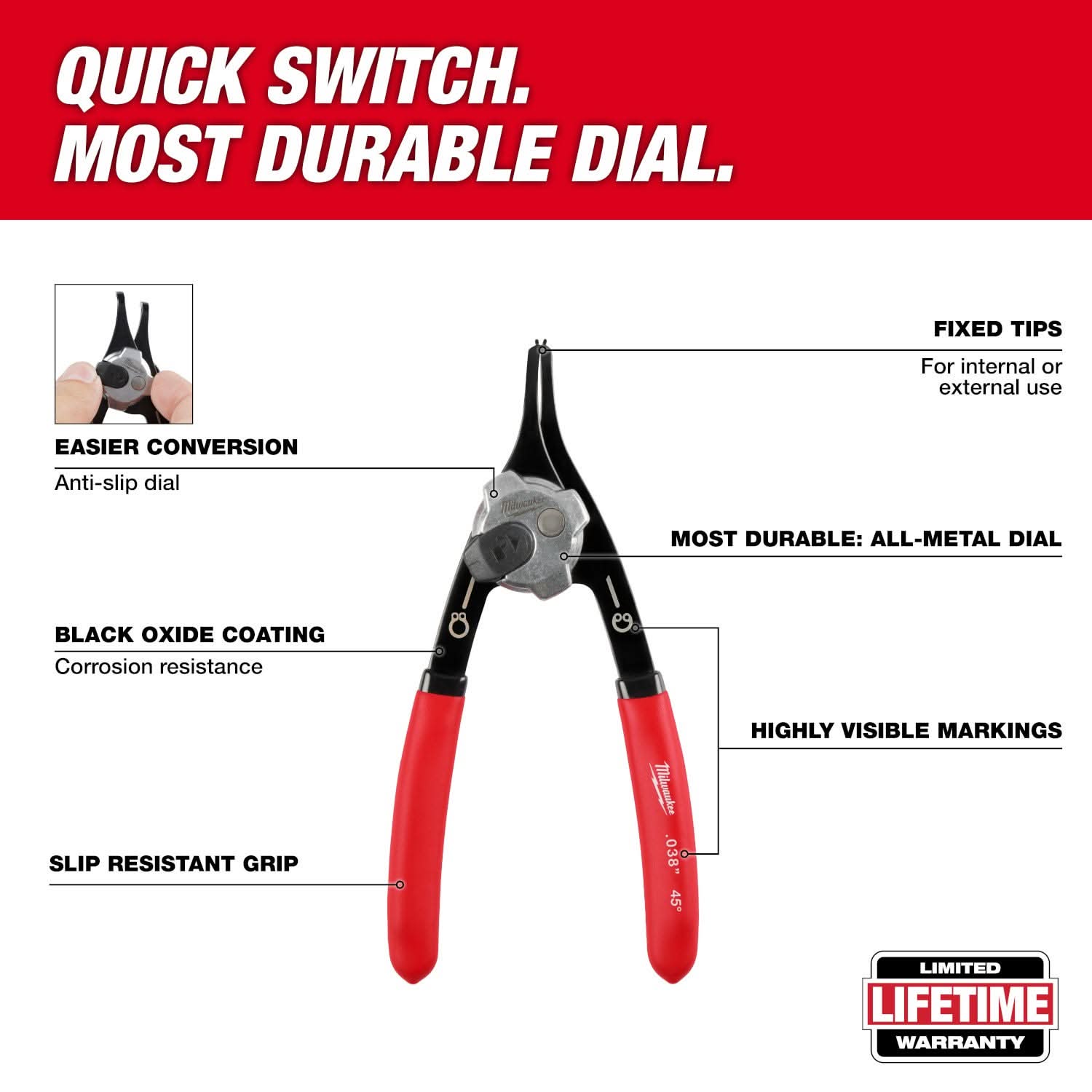 Milwaukee 48-22-6538 0.070" CONV SNAP RING PLIER-90 DEG
