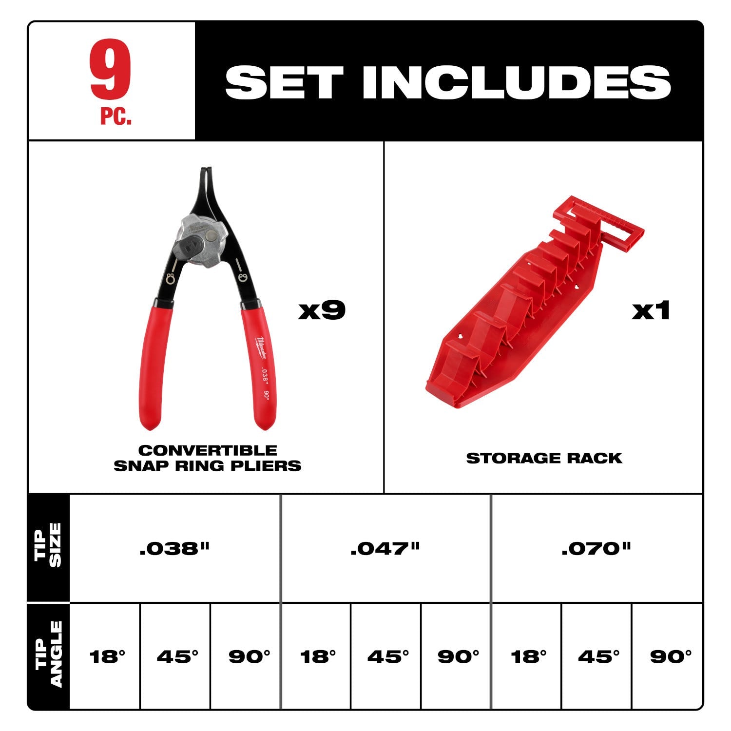 Milwaukee 48-22-6539 9PC SNAP RING PLIERS SET