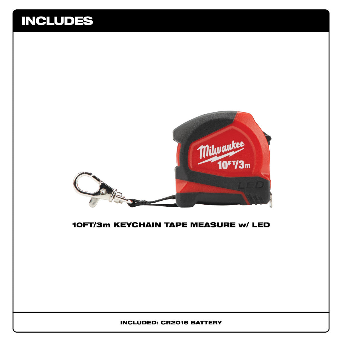 Milwaukee 48-22-6601 Milwaukee 10ft / 3m Keychain Tape Measure with LED