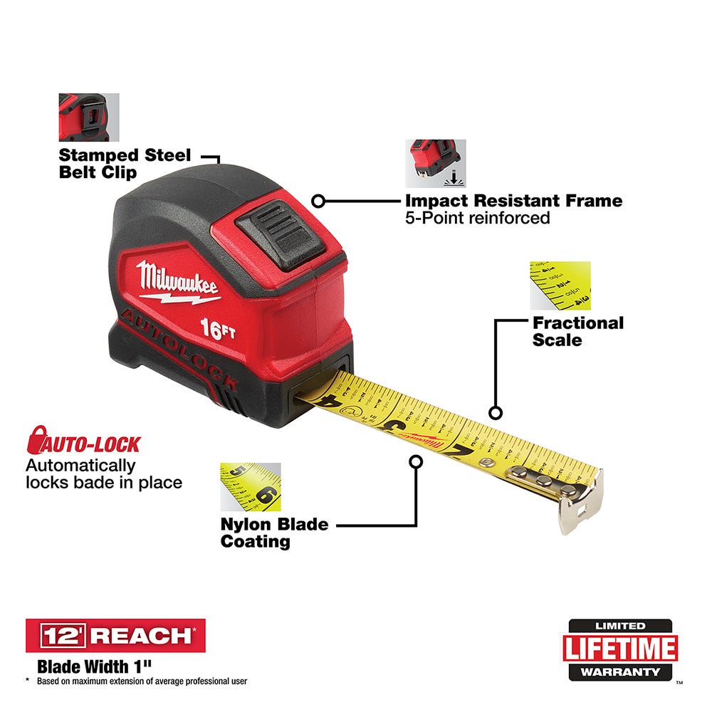 Milwaukee 48-22-6816 16' Compact Auto Lock Tape