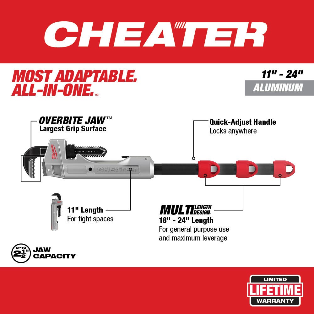 Milwaukee 48-22-7318 CHEATER Aluminum Extendable 11-inch-to-24-inch Pipe Wrench