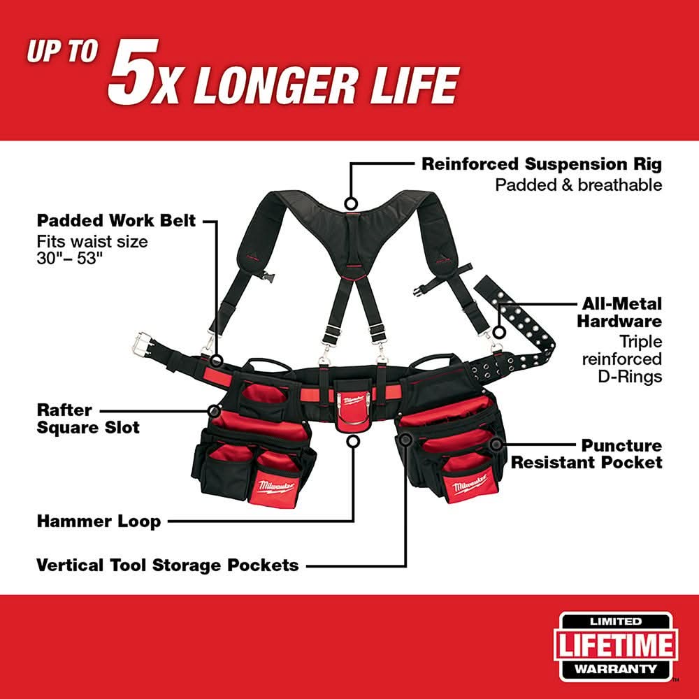 Milwaukee 48-22-8120 Contractor's Work Belt with Suspension Rig