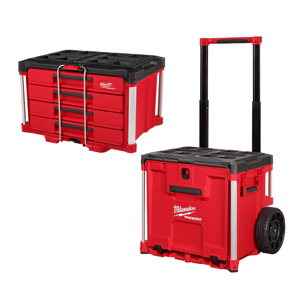 Milwaukee 48-22-8420 PACKOUT Rolling Drawer Tool Box & 48-22-8444 PACKOUT 4-Drawer Tool Box