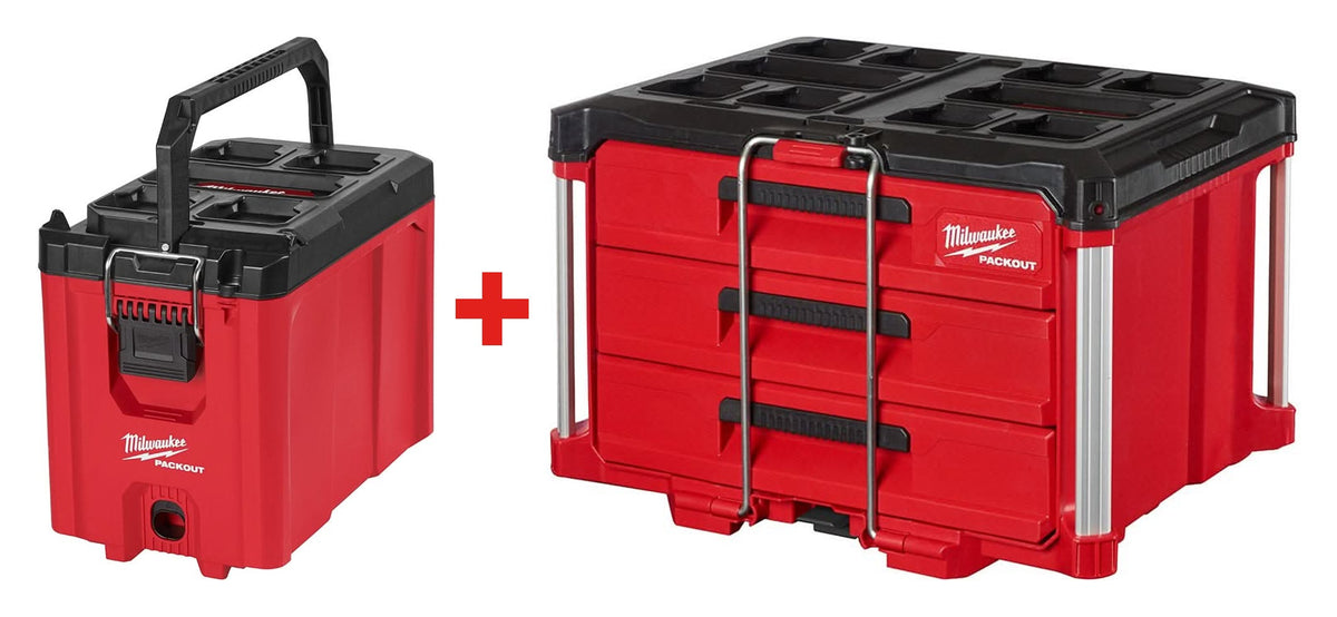Milwaukee 48-22-8422 PACKOUT Compact Tool Box + 48-22-8443 PACKOUT 3-Drawer Tool Box
