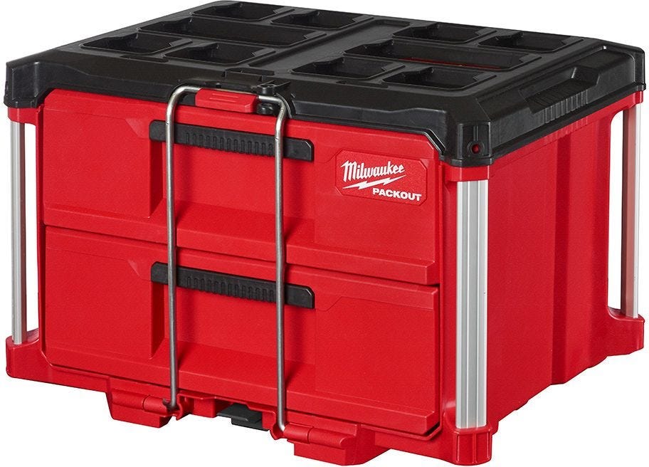 Milwaukee PACKOUT Organizer + SHOCKWAVE 100-Piece Impact Bit Set and Two PACKOUT 2-Drawer Tool Boxes