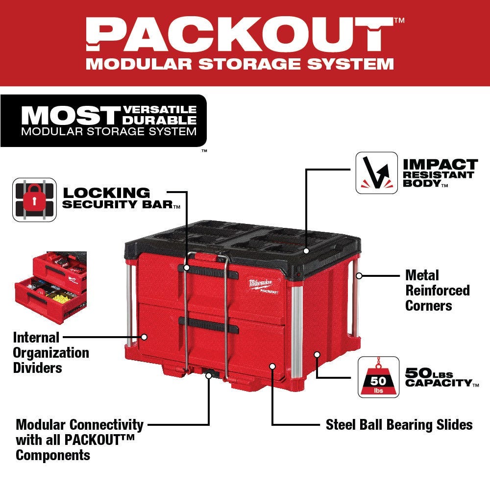 Milwaukee 48-22-8442 PACKOUT 2-Drawer Tool Box, PACKOUT Deep Organizer and Drawer Dividers