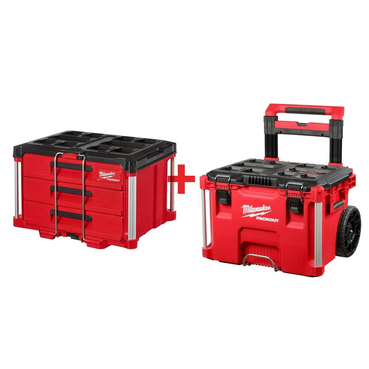 Milwaukee PACKOUT 3-Drawer Tool Box with PACKOUT Rolling Tool Box 