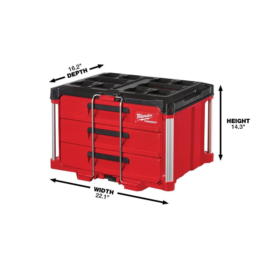 Milwaukee 48-22-8443 PACKOUT 3-Drawer Tool Box, PACKOUT Deep Organizer and Drawer Dividers