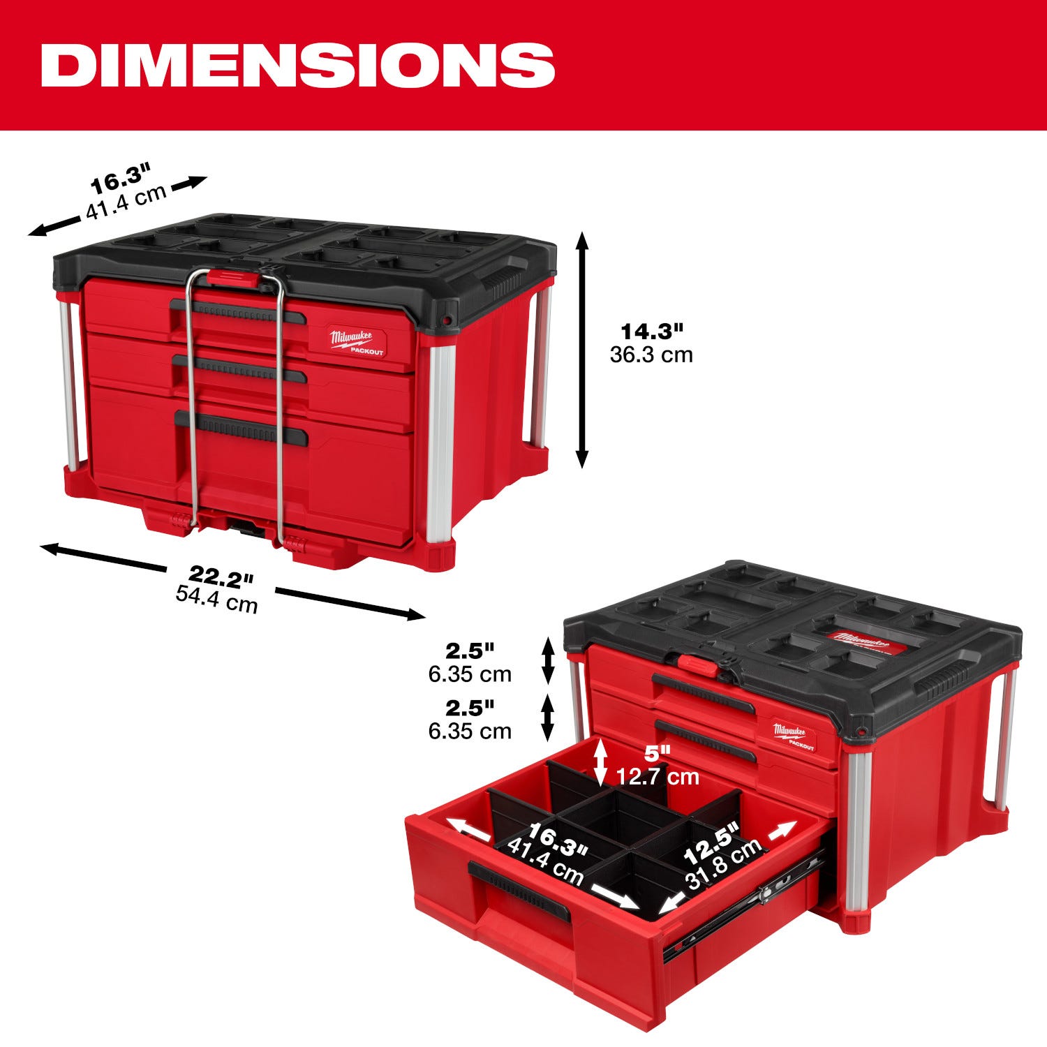 Milwaukee 48-22-8447 PACKOUT 3-Drawer Tool Box