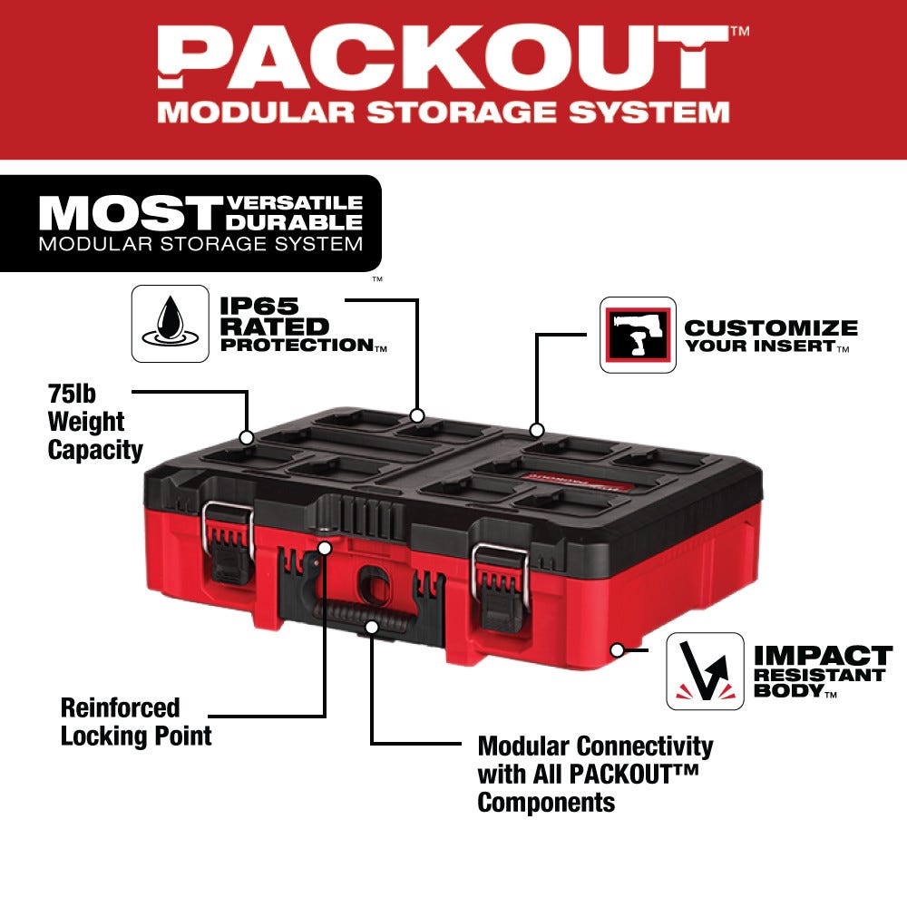 Milwaukee 48-22-8450 PACKOUT Tool Case with Customizable Insert
