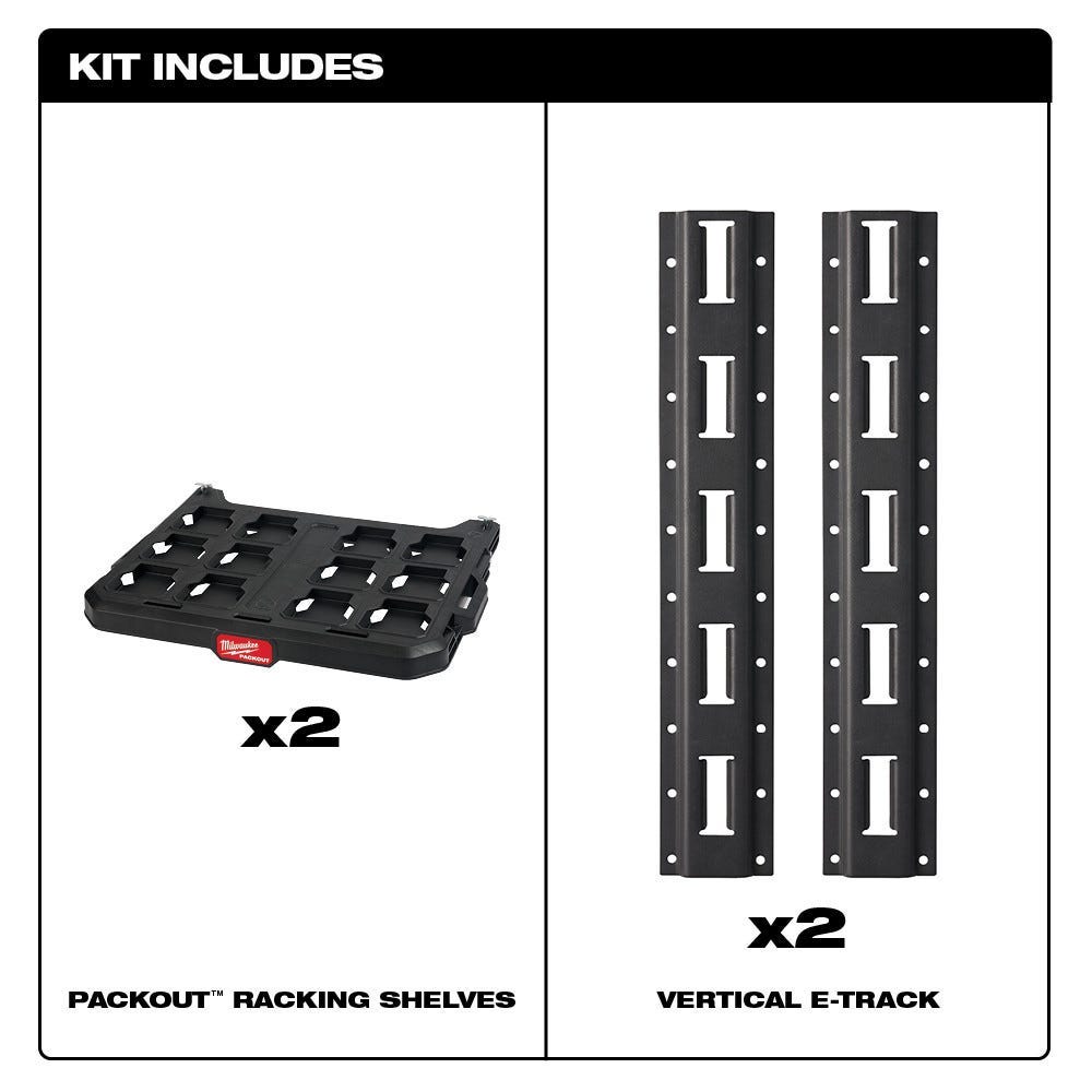 Milwaukee 48-22-8480 PACKOUT Racking Kit w/ 3 Shelves, E-Tracks and PACKOUT Mounting Plate