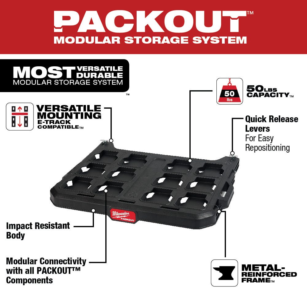Milwaukee 48-22-8480 PACKOUT Racking Kit w/ 3 Shelves, E-Tracks and PACKOUT Mounting Plate