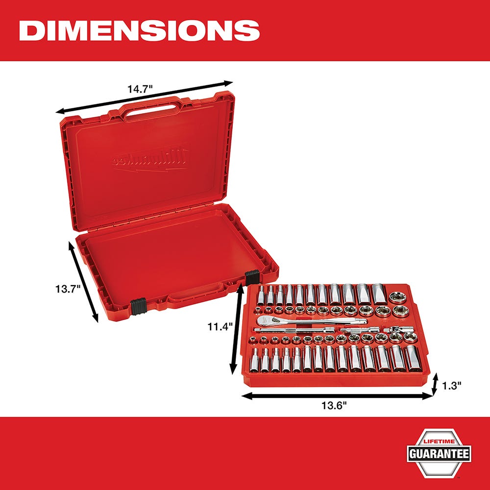 Milwaukee 48-22-9008 3/8" Drive 56-Piece Ratchet & Socket Set, SAE / Metric