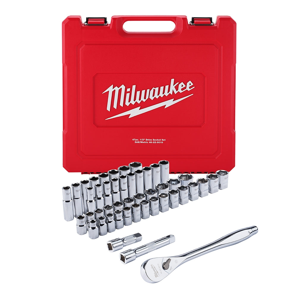 Milwaukee 48-22-9010 1/2" Drive 47-Piece SAE/Metric Ratchet And Socket Set