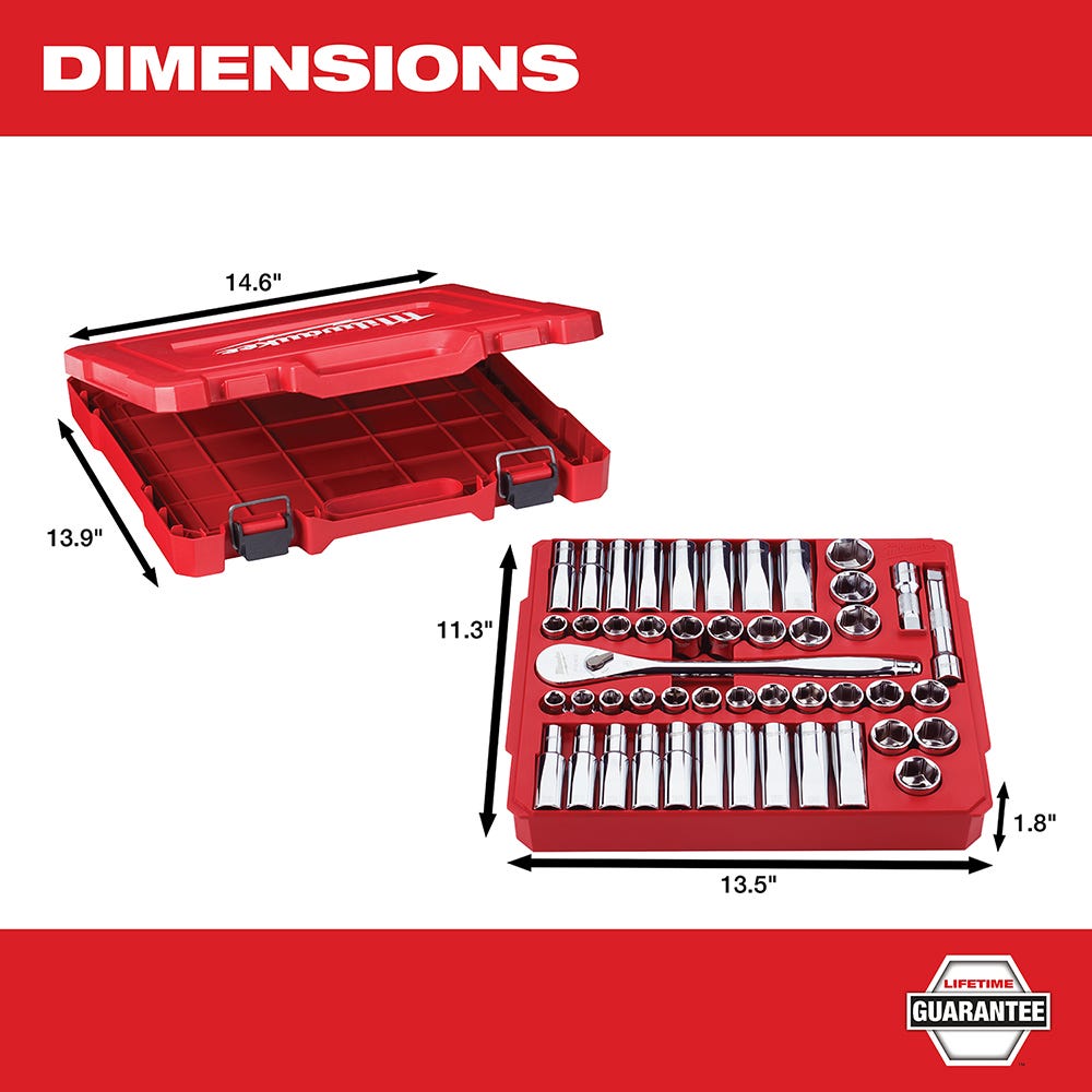 Milwaukee 48-22-9010 1/2" Drive 47-Piece SAE/Metric Ratchet And Socket Set