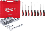 Milwaukee 48-22-9010 1/2" Drive 47-Piece SAE/Metric Ratchet And Socket Set with  8-Piece Screwdriver Kit w/ Square