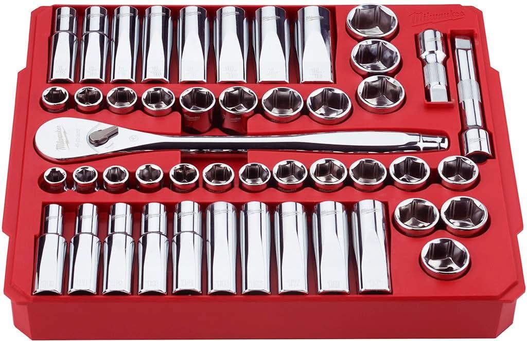 Milwaukee 48-22-9010 1/2" Drive 47-Piece SAE/Metric Ratchet And Socket Set with  8-Piece Screwdriver Kit w/ Square