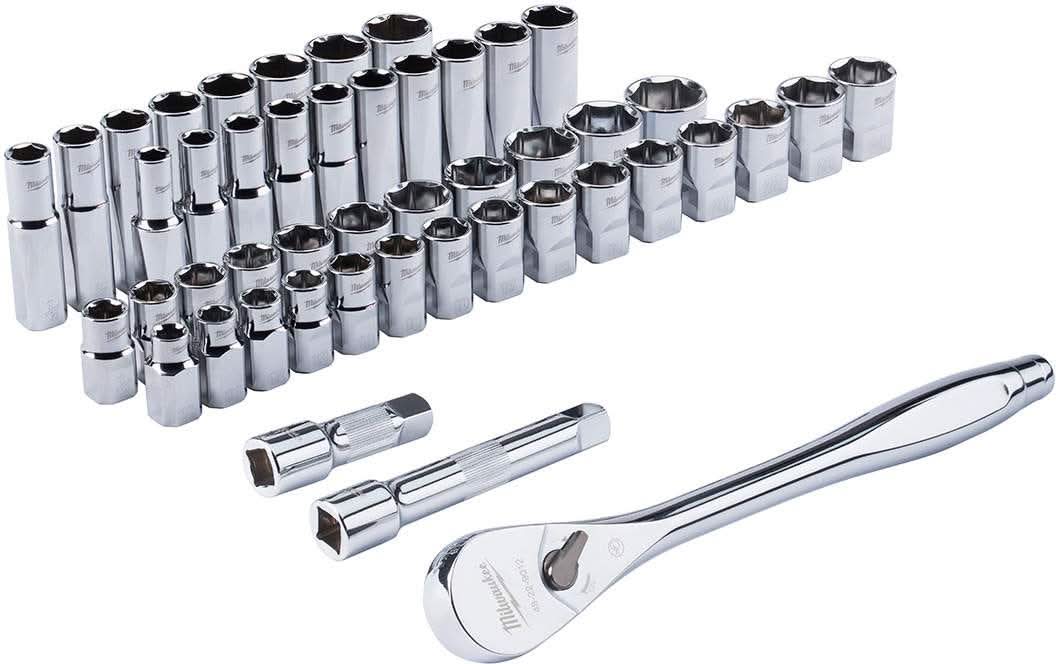 Milwaukee 48-22-9010 1/2" Drive 47-Piece SAE/Metric Ratchet And Socket Set with  8-Piece Screwdriver Kit w/ Square