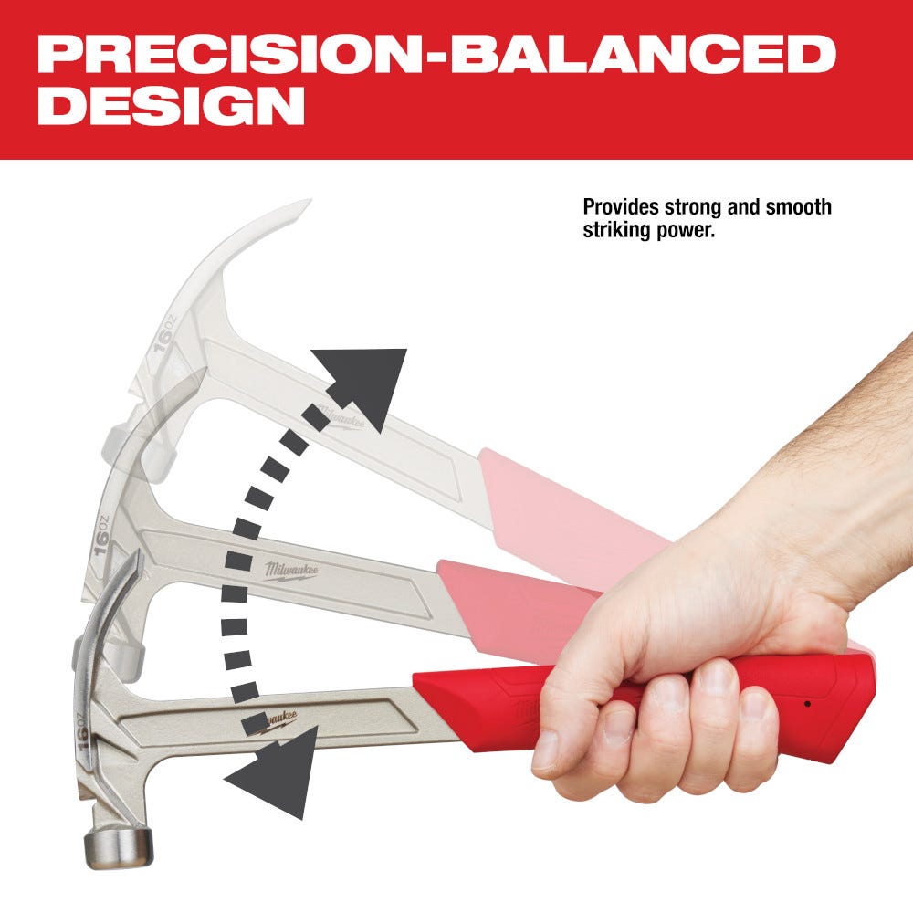 Milwaukee 48-22-9018 16oz Smooth Face Hybrid Claw Hammer