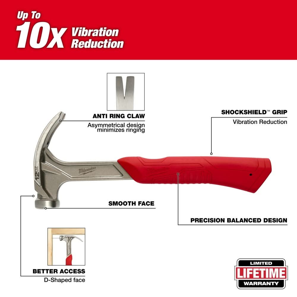 Milwaukee 48-22-9019 12oz Smooth Face Hybrid Claw Finish Hammer Milwaukee 48-22-9019 12oz Smooth Face Hybrid Claw Finish Hammer