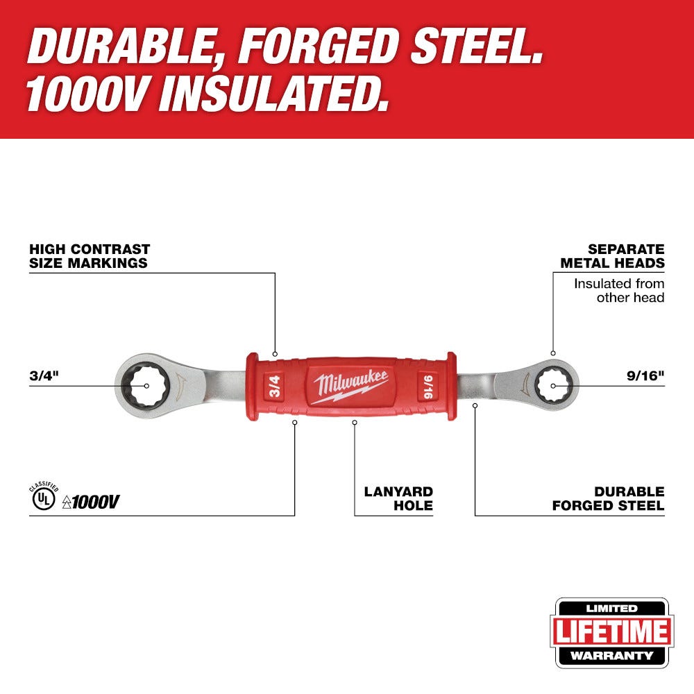 Milwaukee 48-22-9211 Lineman’s 2-in-1 Insulated Ratcheting Box Wrench