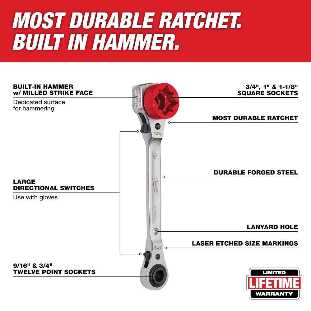 Milwaukee 48-22-9216 Lineman’s 5-in-1 Ratcheting Wrench