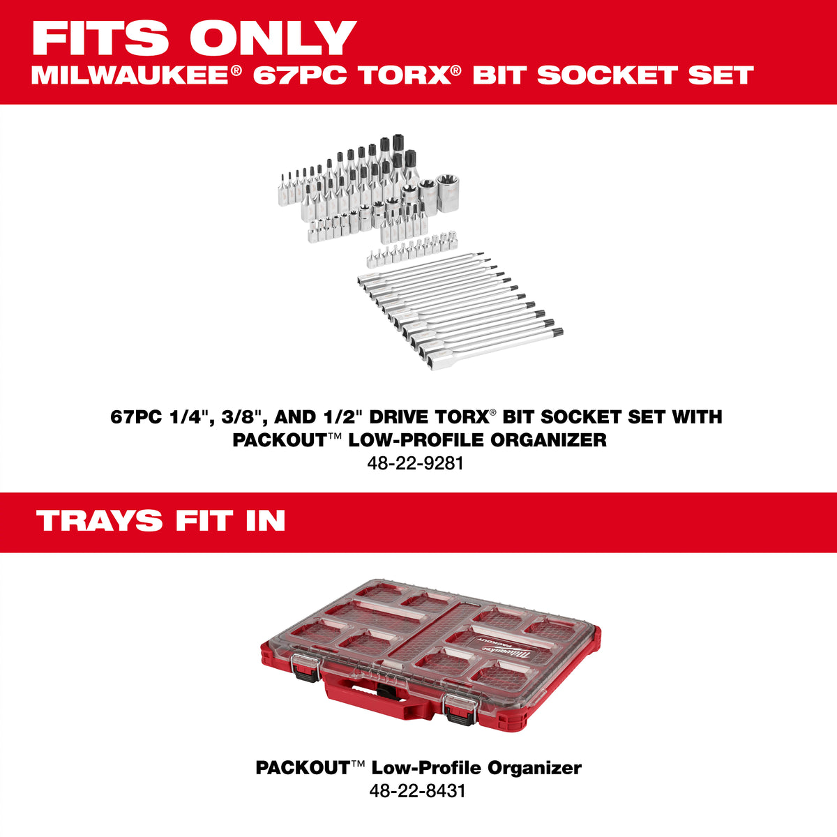 Milwaukee 48-22-9281 67-Piece TORX Bit Socket Set sockets organized in the removable storage tray