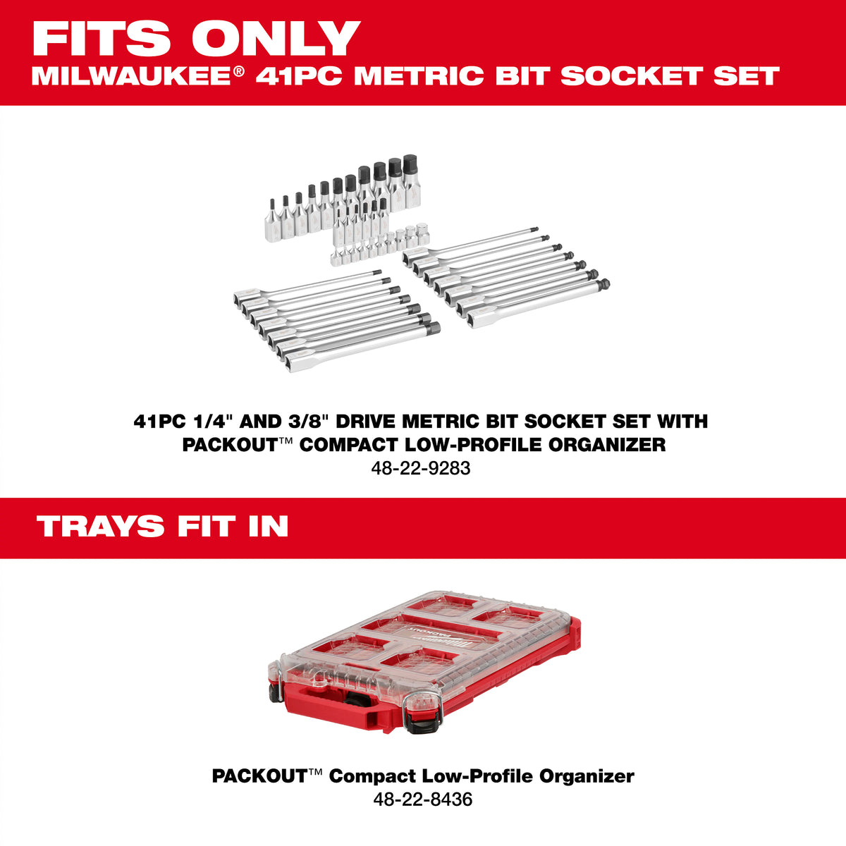 Milwaukee 48-22-9283 41-Piece Metric Hex Bit Socket Set sockets organized in the removable storage tray