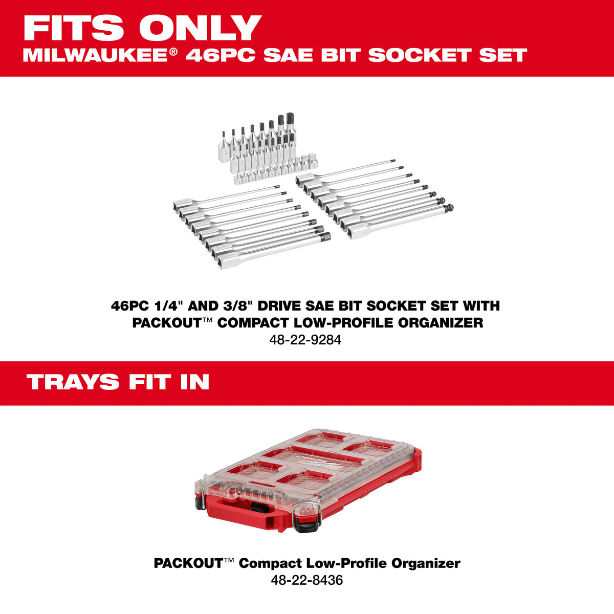 Milwaukee 48-22-9284 46-Piece SAE Hex Bit Socket Set sockets organized in the removable storage tray