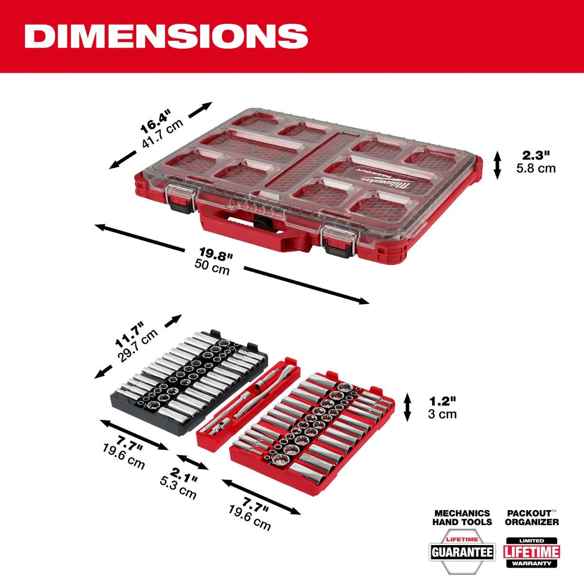 Milwaukee 48-22-9285 PACKOUT Metric / SAE 3/8-in. Ratchet & Socket 98-Piece Low-Profile Organizer Set