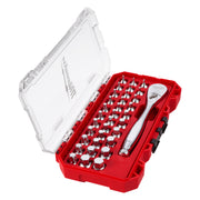 Milwaukee 48-22-9286 34-Piece 1/4-in. Drive Ratchet and Bit Socket Set shown closed with the full bit socket set inside