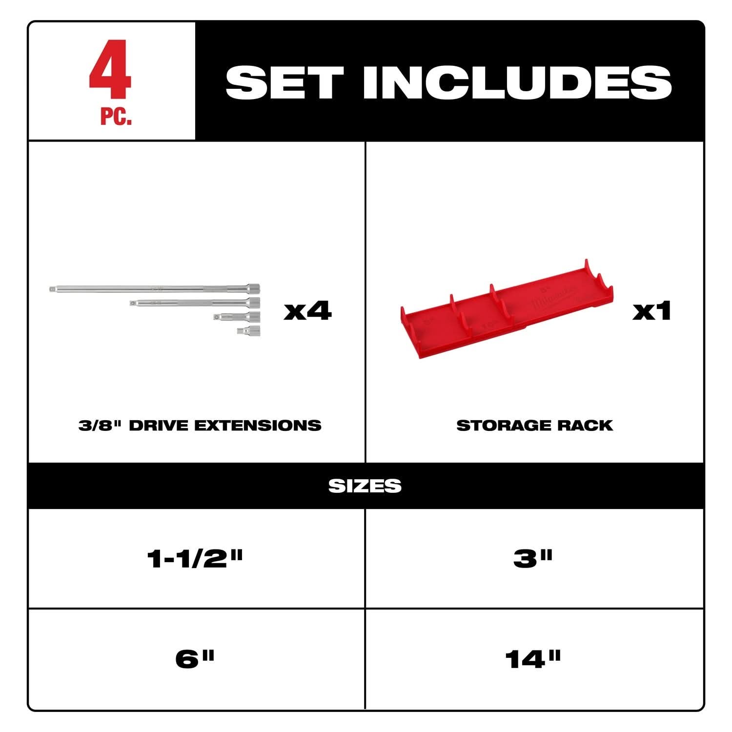 Milwaukee 48-22-9341 4pc 3/8" Drive Extension Set