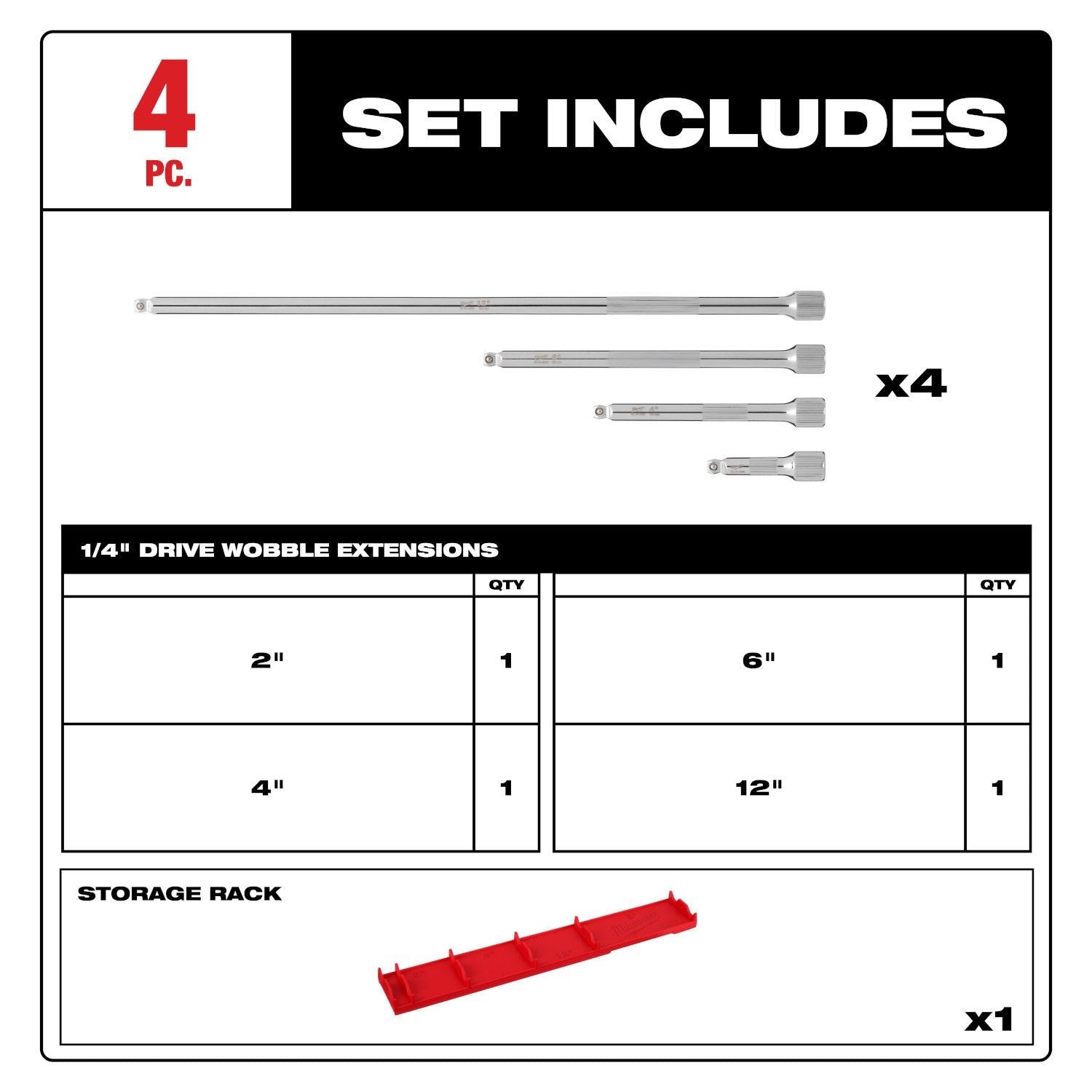 Milwaukee 48-22-9350 4pc 1/4" Drive Wobble Extension Set