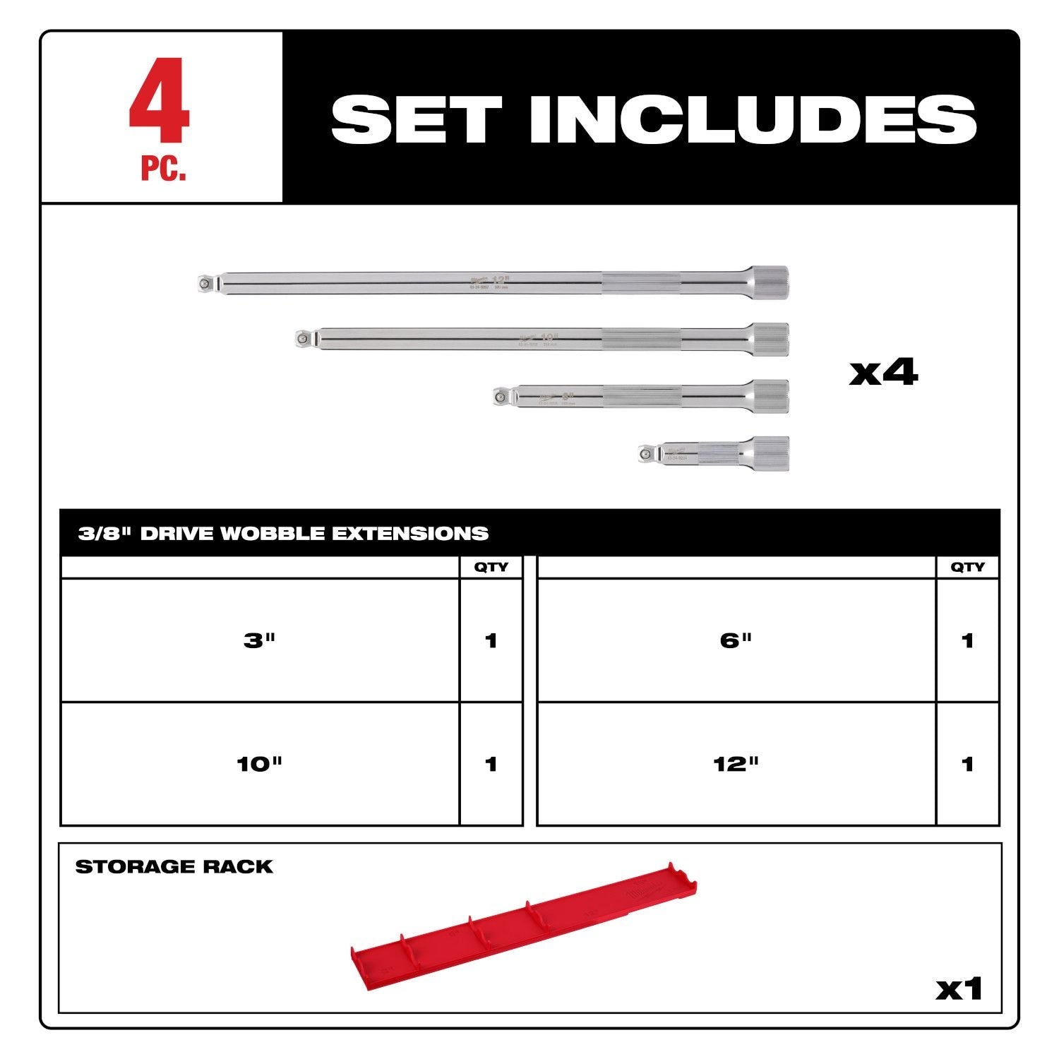 Milwaukee 48-22-9351 4pc 3/8" Drive Wobble Extension Set