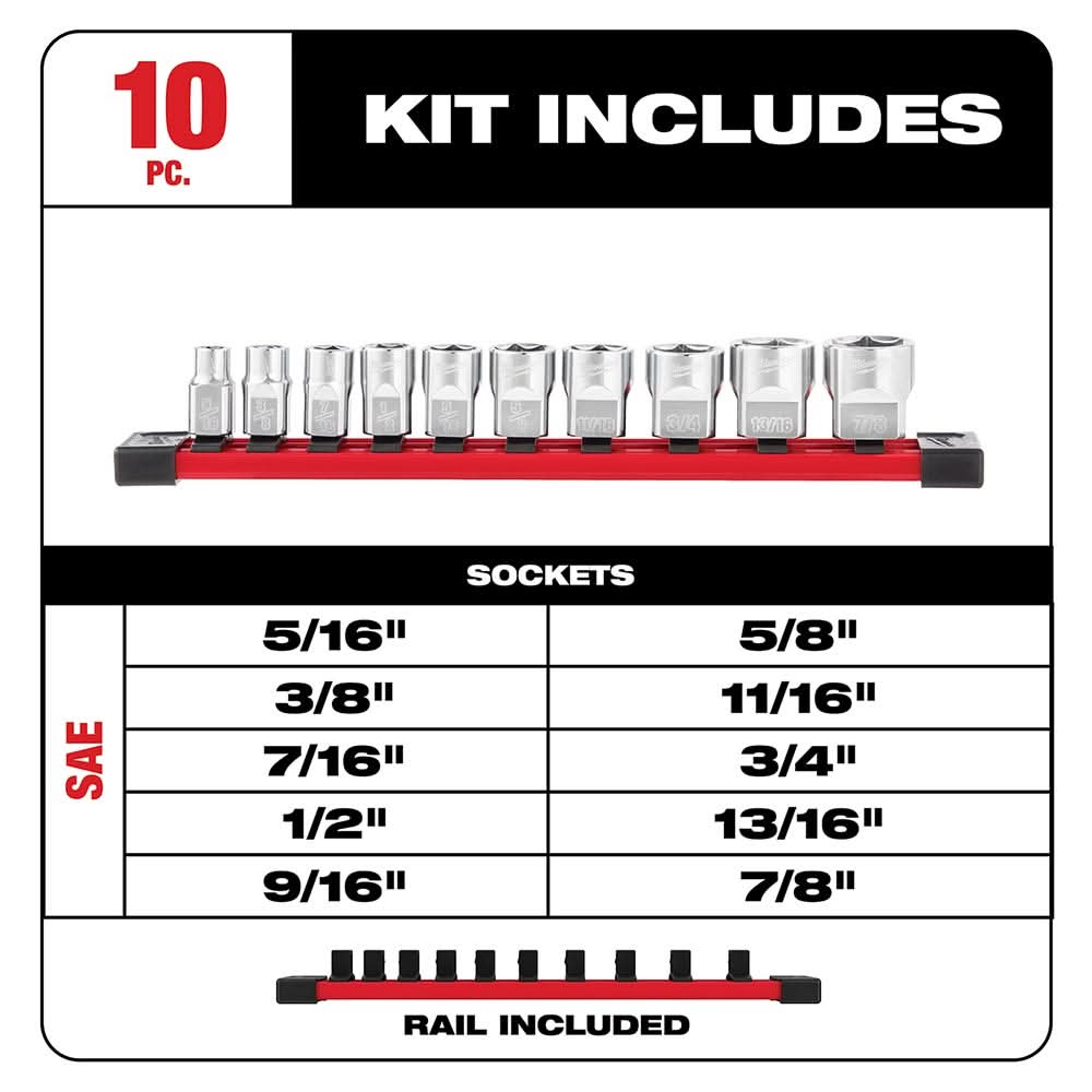Milwaukee 48-22-9403 3/8-inch Drive 10-Piece Socket Set - SAE