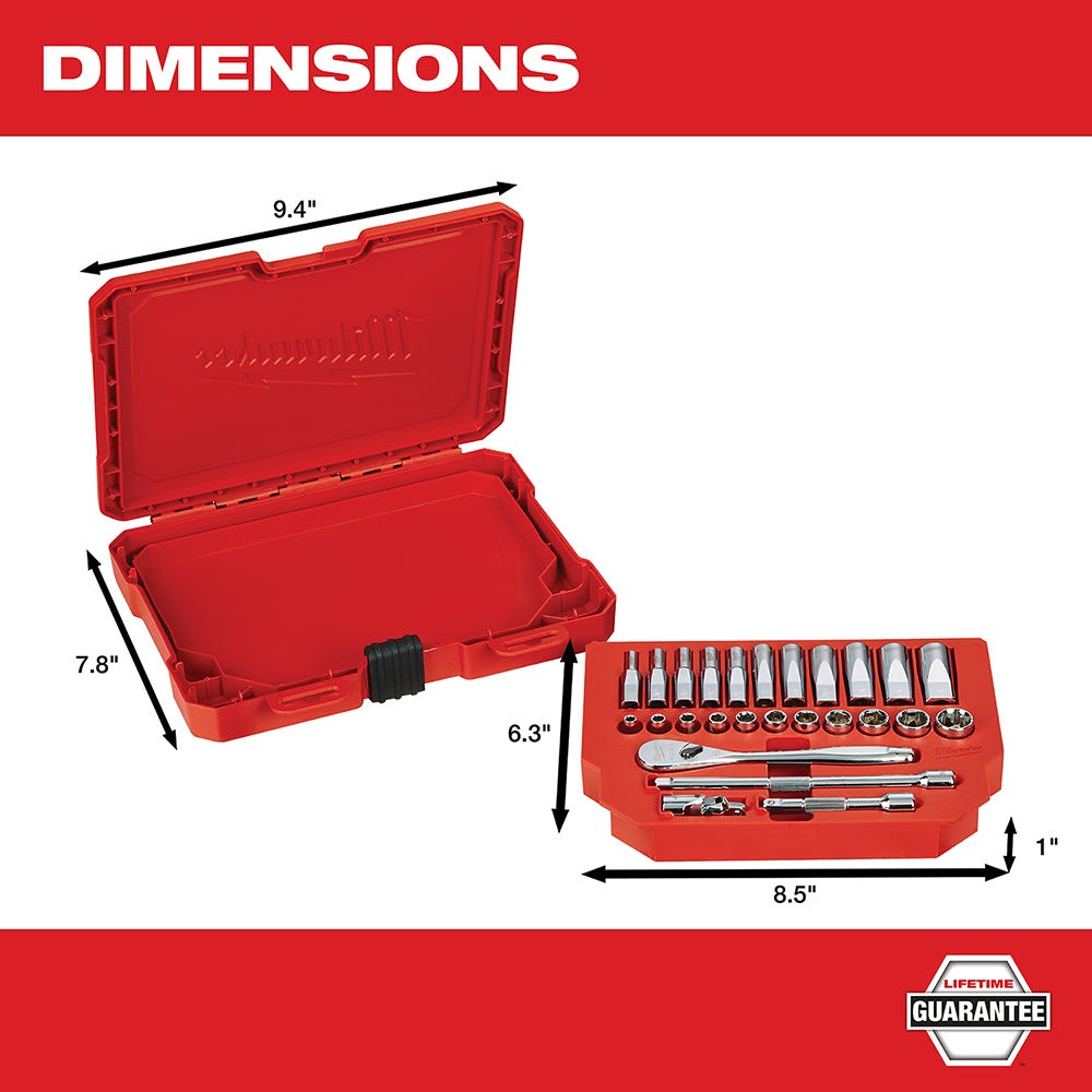 Milwaukee 48-22-9404 1/4" Drive 26-Piece SAE Ratchet & Socket Set
