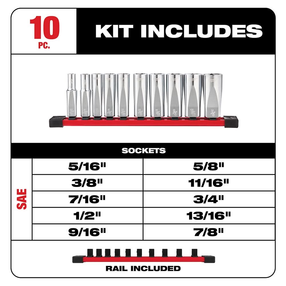 Milwaukee 48-22-9405 3/8-inch Drive 10-Piece Deep Well Socket Set - SAE