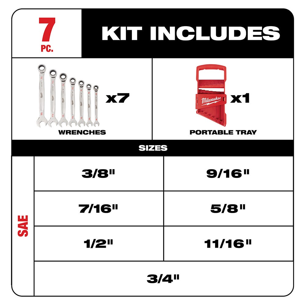 Milwaukee 48-22-9406 7-Piece Ratcheting Combination SAE Wrench Set