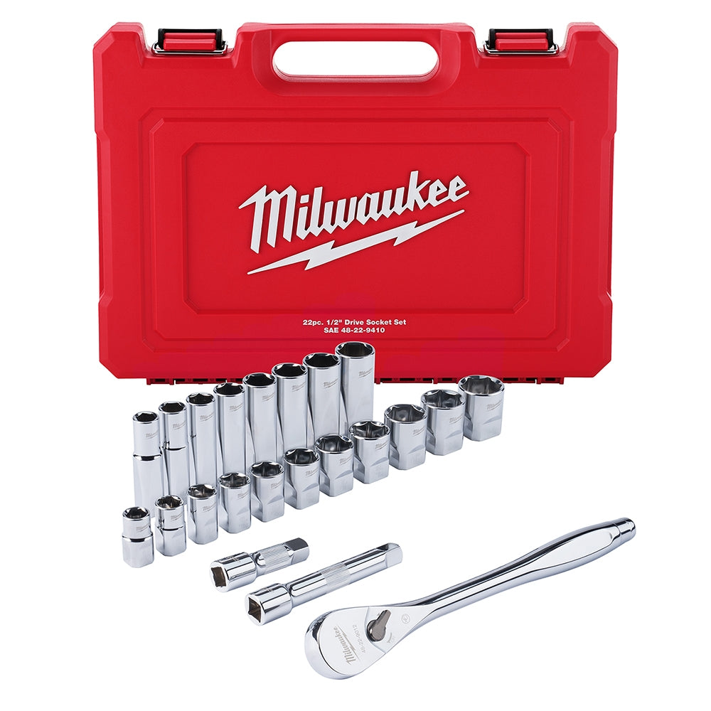 Milwaukee 48-22-9410 1/2" Drive 22-Piece SAE Ratchet & Socket Set