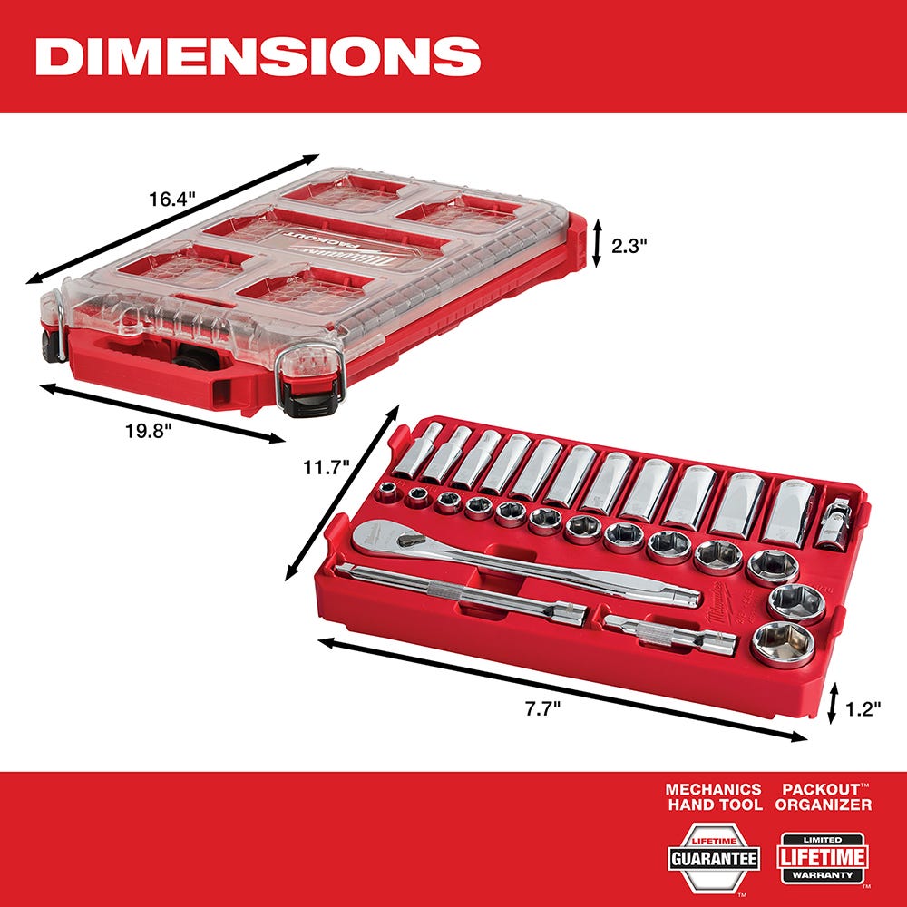 Milwaukee 48-22-9481 3/8” 28-Piece SAE Ratchet and Socket PACKOUT Set