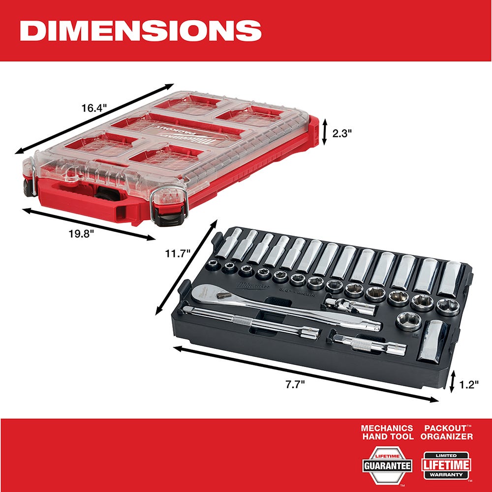 Milwaukee 48-22-9482 32-Piece 3/8” Metric Ratchet and Socket PACKOUT Set