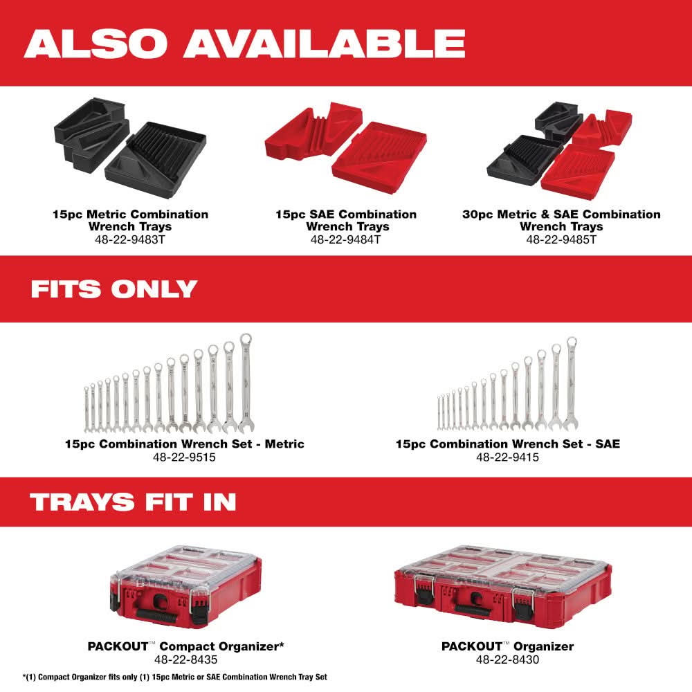 Milwaukee 48-22-9484 15pc SAE Combination Wrench Set with PACKOUT