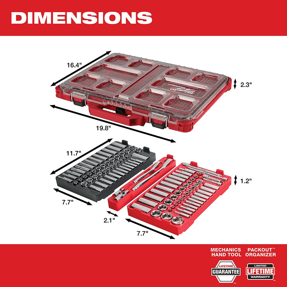 Milwaukee 48-22-9486 106-Piece 1/4" & 3/8” SAE/Metric Ratchet and Socket PACKOUT Set